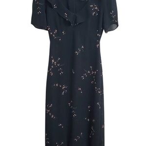 Reformation Valor Midi Dress Size 6 Wildflower Short Sleeve Black Floral FLAWS